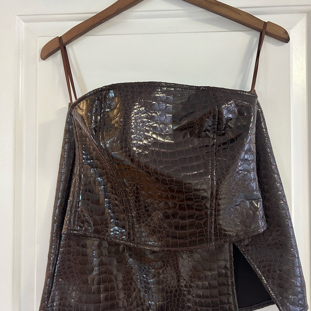 Brown Croc-Embossed Strapless Set